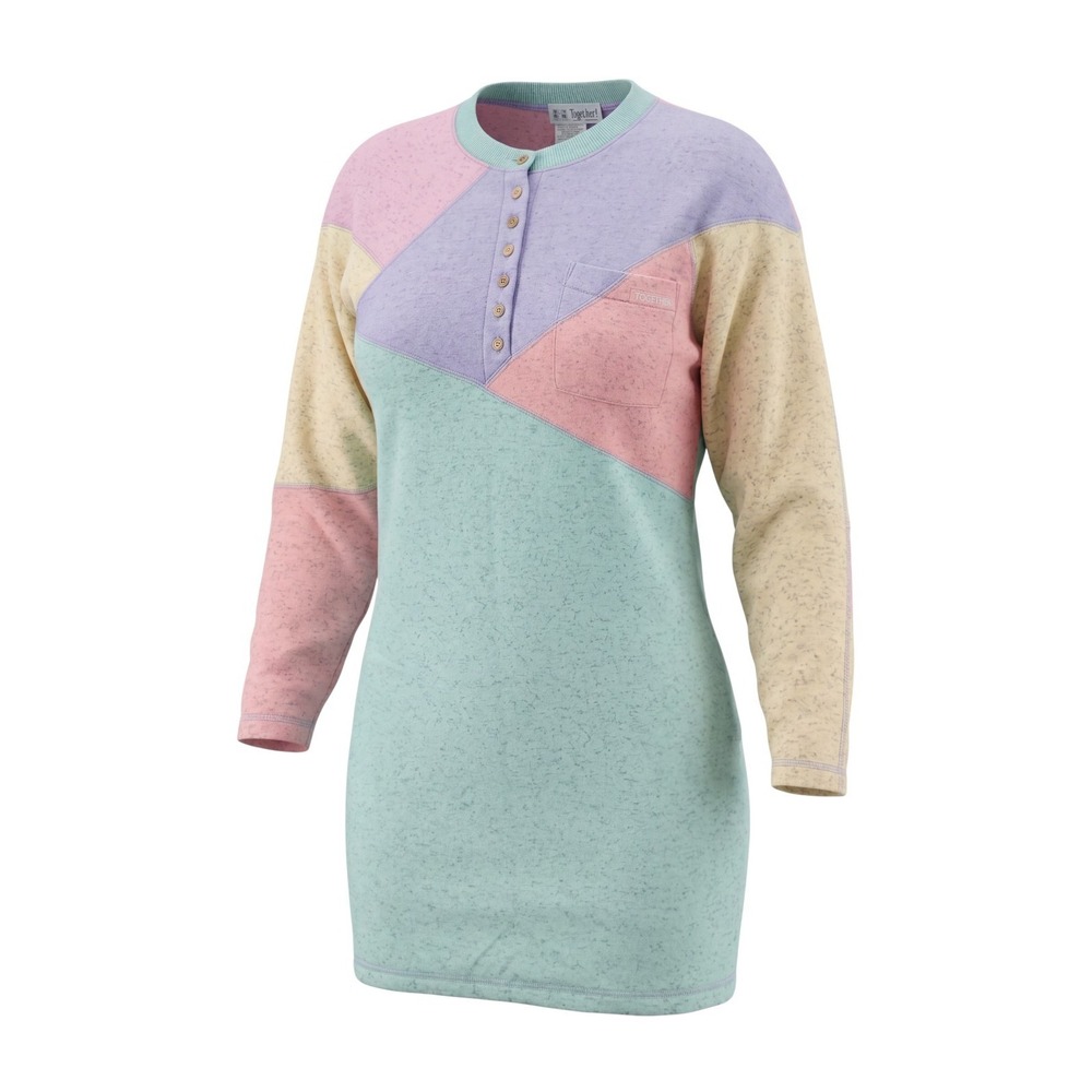 Vintage 80s Pastel Patchwork Color Block‎ Sweater Knit Top Shirt Womens M
